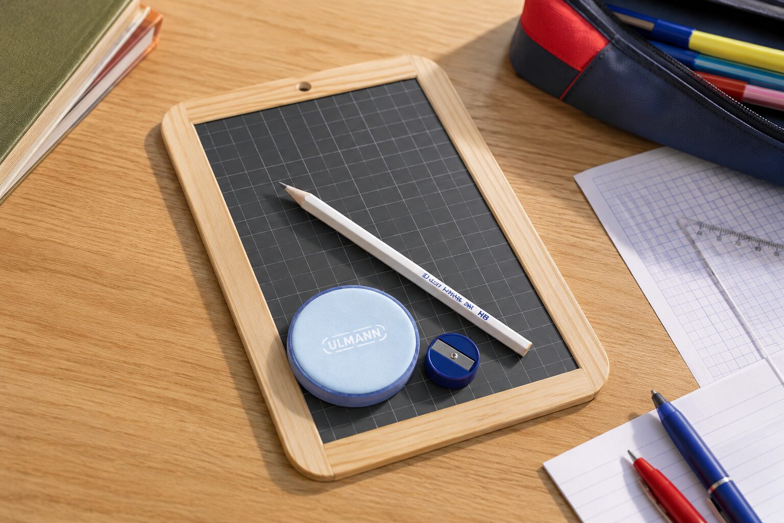 image représentant une mise en situation de fournitures scolaires sur une table