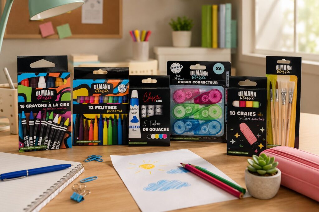 image représentant une mise en situation de fournitures scolaires sur une table