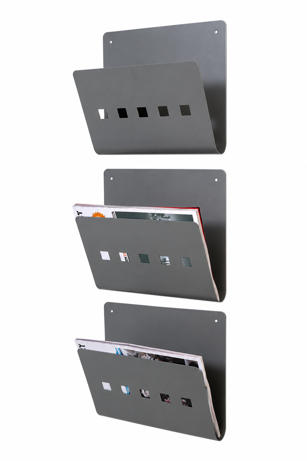 Lot de 3 porte-revues mural en métal
