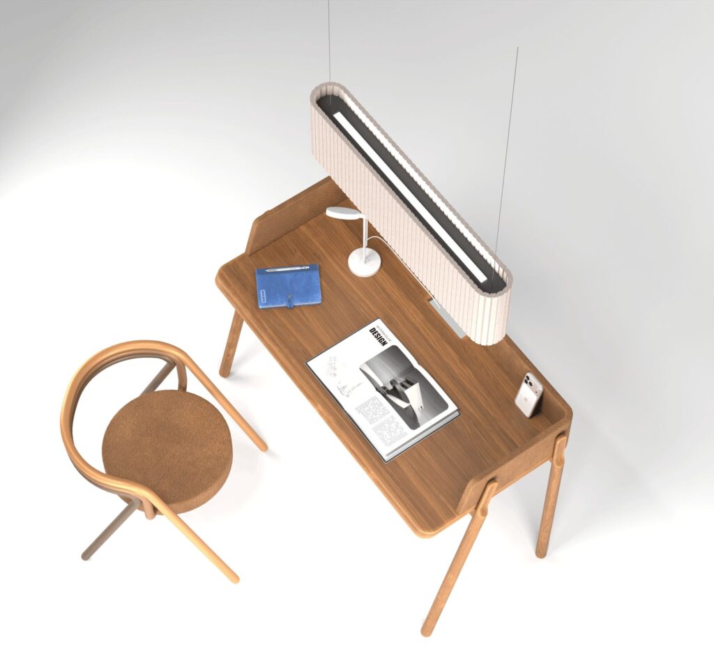image représentant un bureau avec une solutions luminaire acoustique avec bandeau LED
