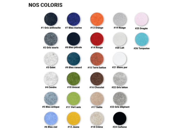 Cette image représente les coloris disponibles lors de la personnalisation des produits acoustiques.