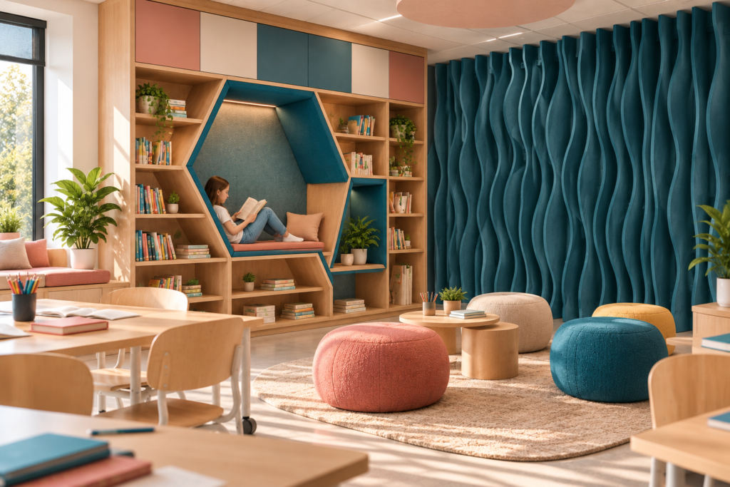 image representant salle avec alcove et mur de lames acoustiques