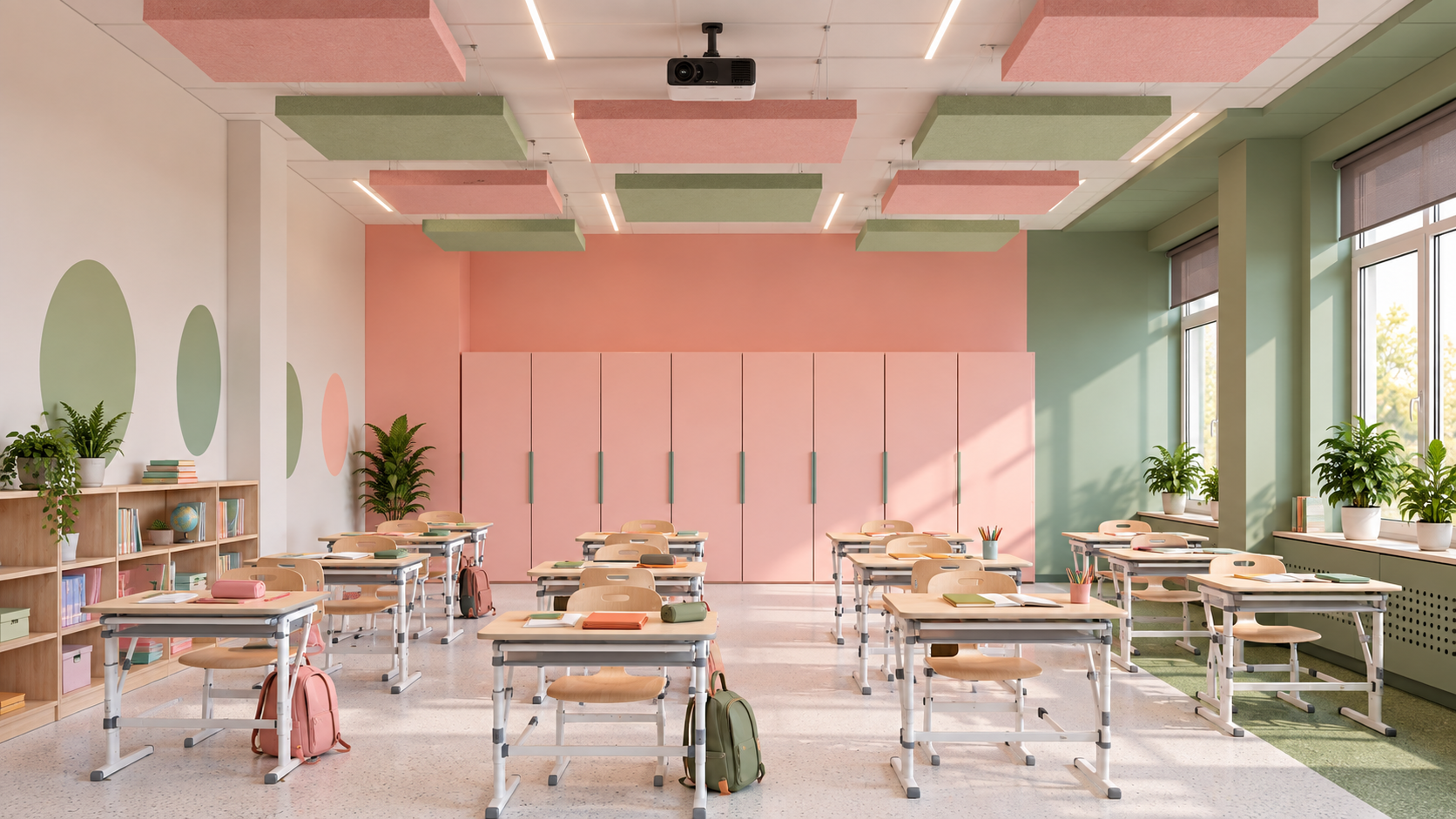 image representant une salle de classe avec dalles acoustiques
