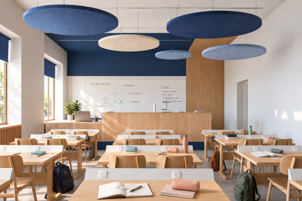 image representant une salle de classe avec suspension acoustique